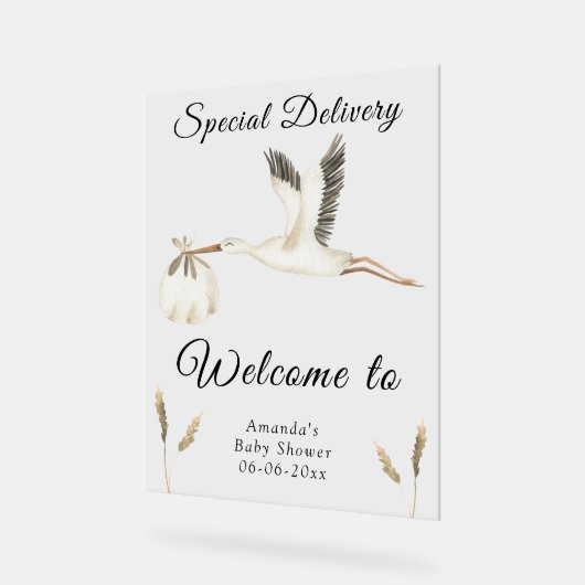 Waterverf Stork Baby shower Welkom Acryl Bord (Hoek)