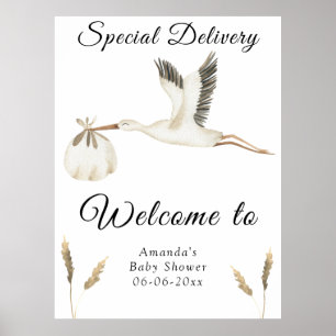 Waterverf Stork Baby shower Welkom Poster