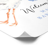 Waterverf Stork Blue Boy Baby shower Welkom Poster (Hoek)
