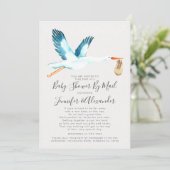 Waterverf Stork Blue Couple e Baby shower by Mail Kaart (Staand voorkant)