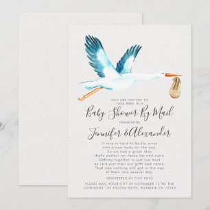 Waterverf Stork Blue Couple e Baby shower by Mail Kaart