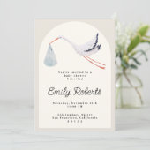 Waterverf Stork Neutral Baby shower Invitation Kaart (Staand voorkant)