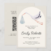 Waterverf Stork Neutral Baby shower Invitation Kaart (Voorkant / Achterkant)