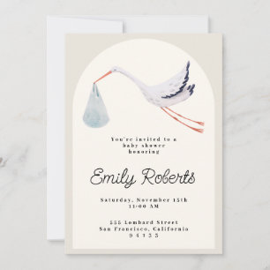 Waterverf Stork Neutral Baby shower Invitation Kaart