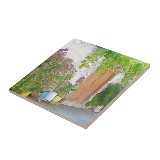 Waterverf straat uitzicht tegeltje (Zijkant)