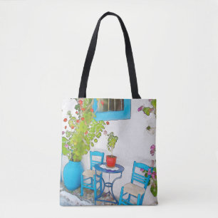 Waterverf straat uitzicht tote bag