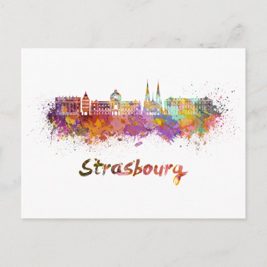 Waterverf Straatsburg skyline Briefkaart (Voorkant)