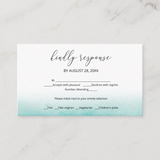 Waterverf Strand Bestemming Bruiloft RSVP Informatiekaartje (Voorkant)