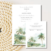 Waterverf Strand Bestemming Bruiloft RSVP Kaartje