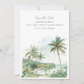 Waterverf Strand Bestemming Trouwfoto Save The Date (Voorkant)