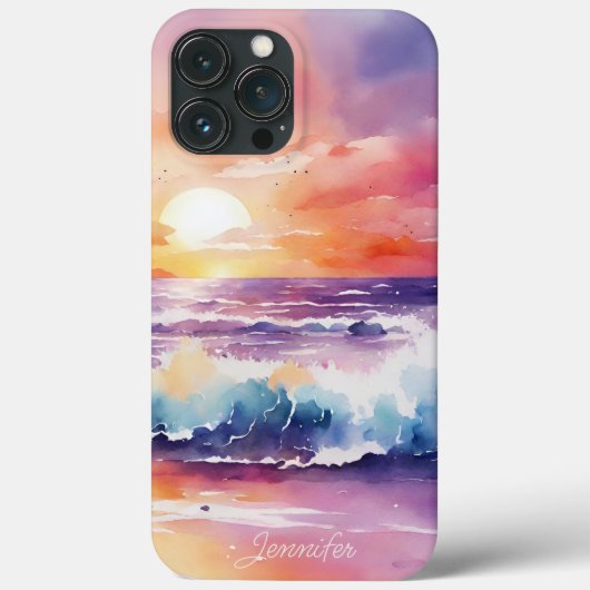 Waterverf Strand bij Sunset Monogram Case-Mate iPhone Case (Achterkant)