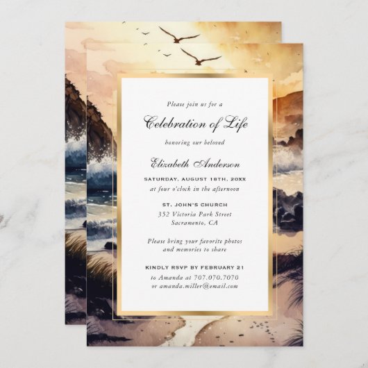 Waterverf strand bij zonsondergang viering van het kaart (Voorkant / Achterkant)