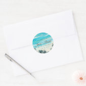 Waterverf Strand Blauwe Oceaan Bruiloft Ronde Stic Ronde Sticker (Envelop)