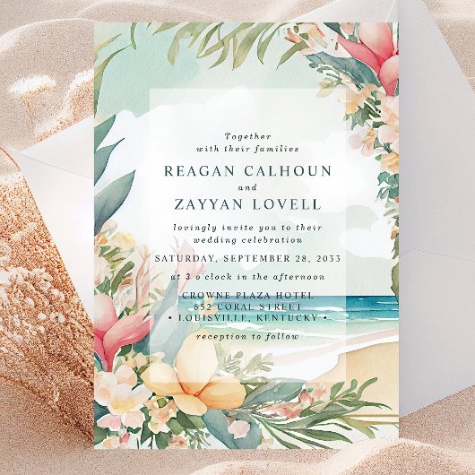 Waterverf Strand Bloemen Bruiloft Kaart