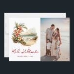 Waterverf Strand Bloemen Foto Mele Kalikimaka Feestdagenkaart<br><div class="desc">Waterverf foto Mele Kalikimaka vakantiekaart met een waterverf afbeelding van een tropisch eilandstrand met bloemen en een vakantiebegroeting afgedrukt in een handgeschreven scriptlettertype aan de voorkant en een waterverf strand en bloemenillustraties aan de achterkant. Personaliseer deze prachtige vakantiepas eenvoudig met uw foto en tekst.</div>