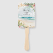 Waterverf Strand Bloemenscene Zomer Bruiloft Handwaaier (Voorkant)