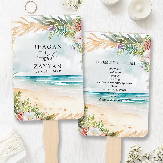 Waterverf Strand Bloemenscene Zomer Bruiloft Handwaaier