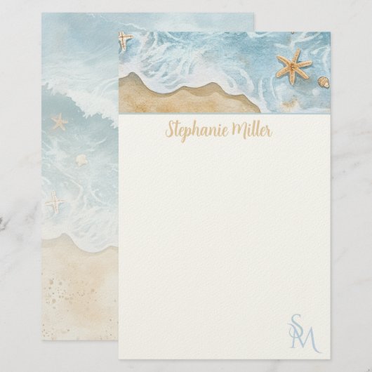 Waterverf Strand Briefpapier  (Voorkant / Achterkant)