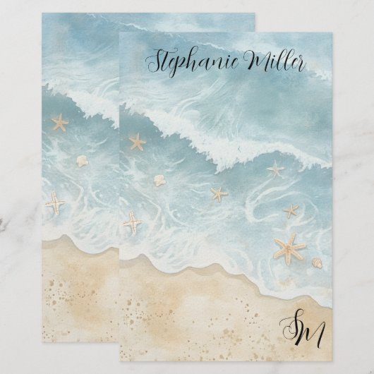 Waterverf Strand Briefpapier  (Voorkant / Achterkant)