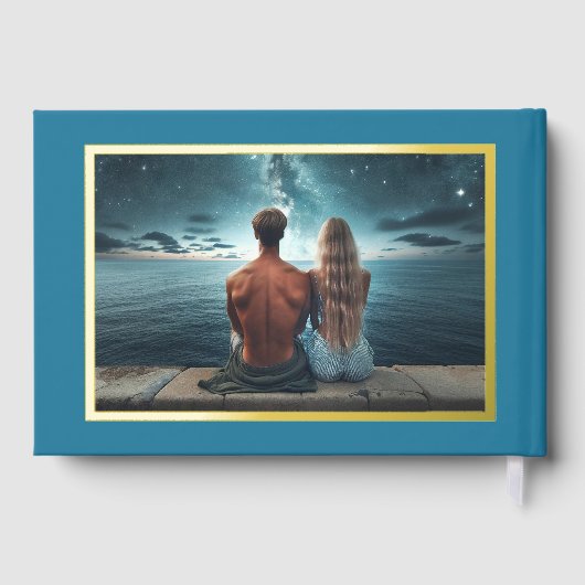 Waterverf Strand Bruiloft Aangepaste Foto Echt Fol Gastenboek (Achterkant)