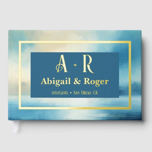 Waterverf Strand Bruiloft Aangepaste Foto Echt Fol Gastenboek (Voorkant)