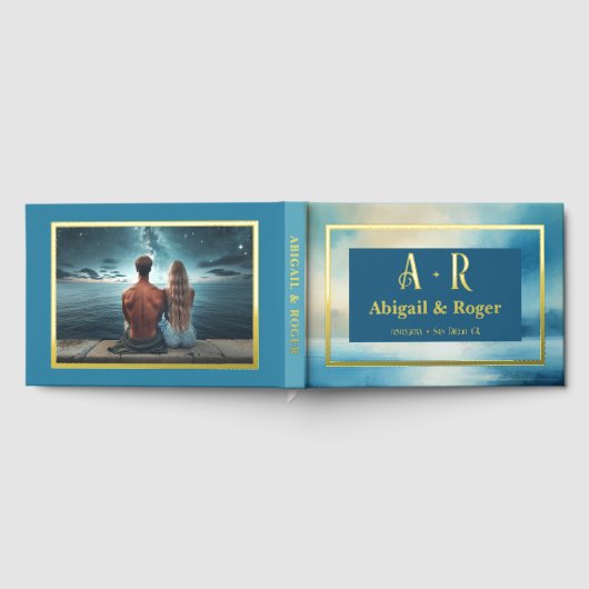 Waterverf Strand Bruiloft Aangepaste Foto Echt Fol Gastenboek (Volledig)