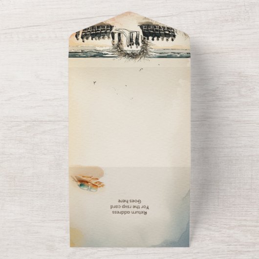 Waterverf strand bruiloft all in one uitnodiging (Buitenkant)