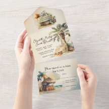 Waterverf strand bruiloft