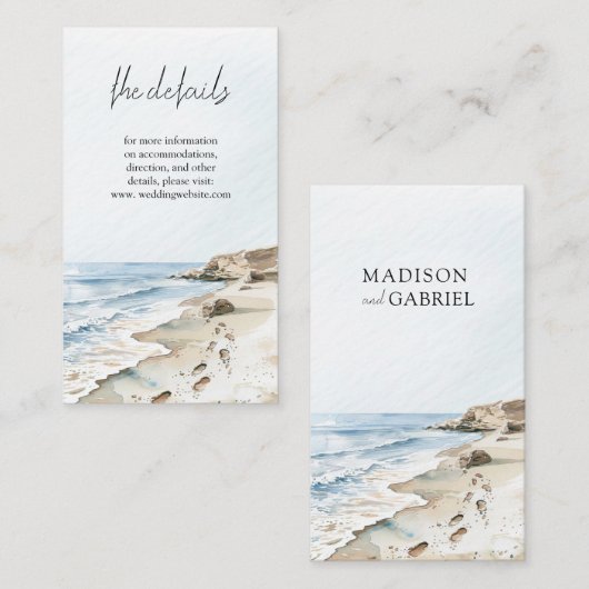 Waterverf strand bruiloft informatiekaartje (Voorkant / Achterkant)