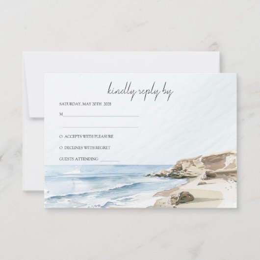 Waterverf Strand Bruiloft RSVP Kaart (Voorkant)