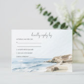 Waterverf Strand Bruiloft RSVP Kaart (Staand voorkant)