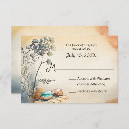 Waterverf strand bruiloft RSVP kaartje (Voorkant / Achterkant)