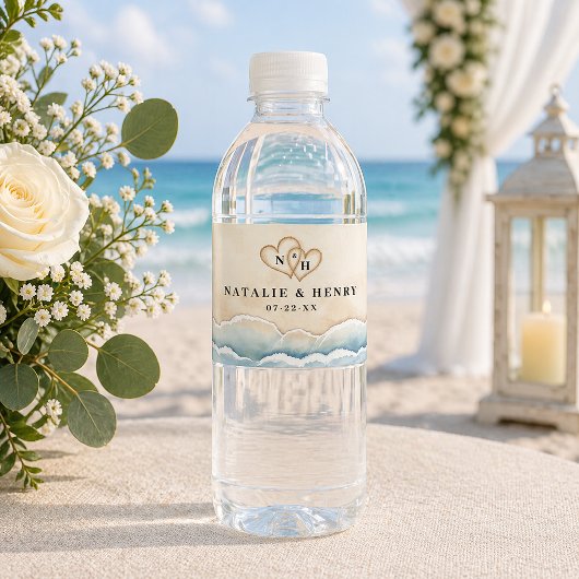 Waterverf Strand Bruiloft Waterfles Label  Etiket