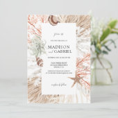 Waterverf Strand Bruiloft Zeeschelpen Koraal Pampa Kaart (Staand voorkant)