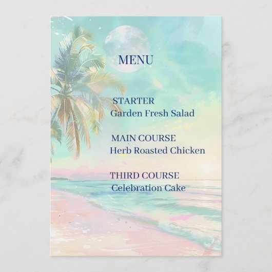 Waterverf Strand Bruiloftsmenu bij Maanlicht Menu (Voorkant)