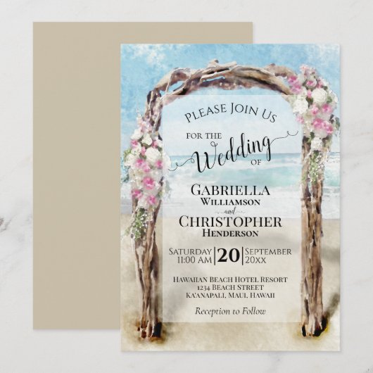 Waterverf Strand Driftwood Bloemenboog Bruiloft Kaart (Voorkant / Achterkant)