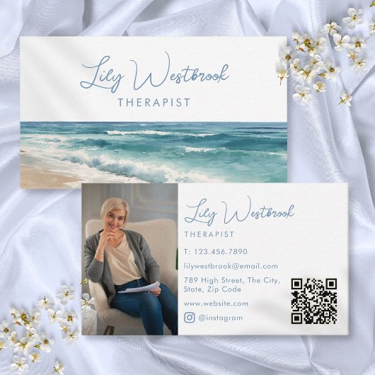 Waterverf Strand Elegante Therapeut QR-code Visitekaartje