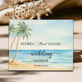Waterverf strand en palmbomen Elegante bruiloft Gastenboek
