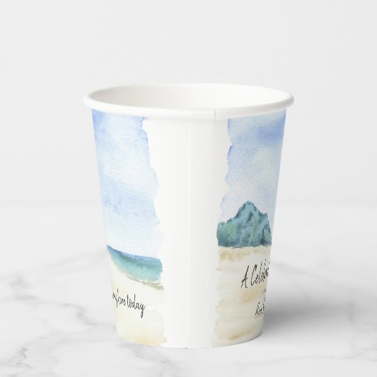 Waterverf strand en watergeviering papieren bekers (Rechts)