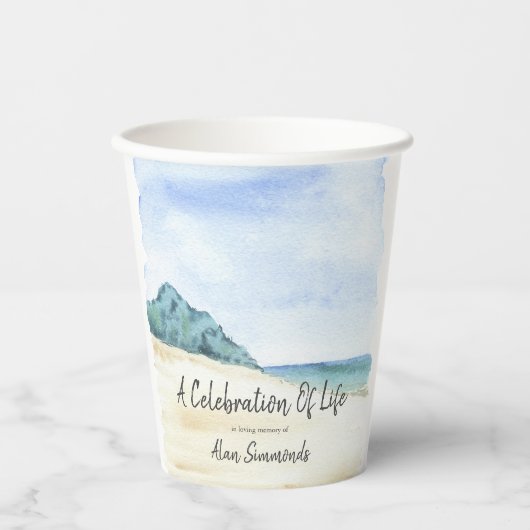 Waterverf strand en watergeviering papieren bekers (Voorkant)