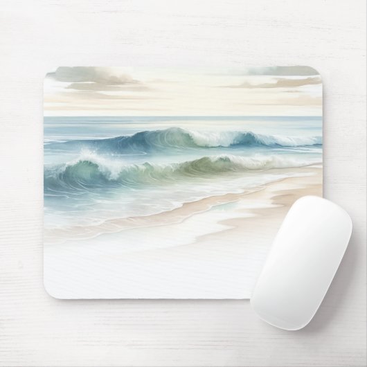 Waterverf strand golven rustieke kust muismat (Met muis)