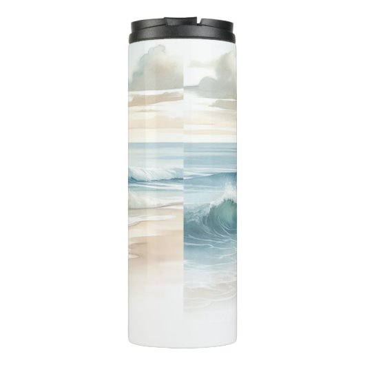 Waterverf strand golven rustieke kust thermosbeker (Achterkant)