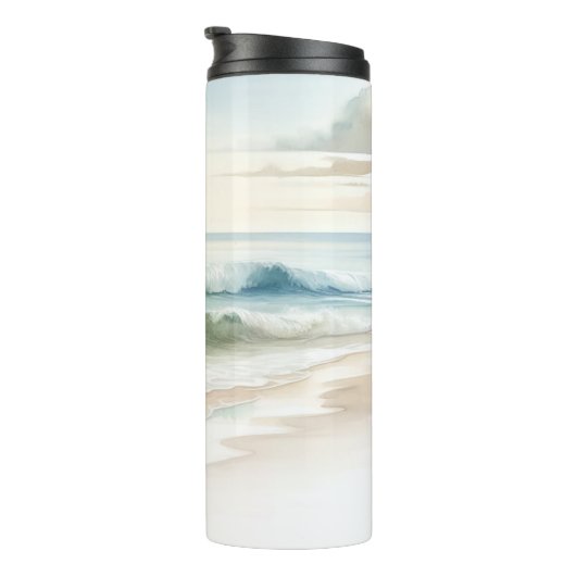 Waterverf strand golven rustieke kust thermosbeker (Geroteerd rechts)