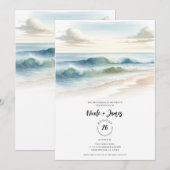 Waterverf strand golven rustieke kustbruiloft kaart (Voorkant / Achterkant)
