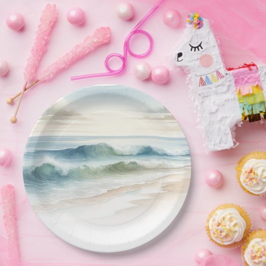 Waterverf strand golven rustieke kustbruiloft papieren bordje (Feest)