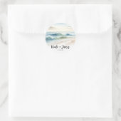 Waterverf strand golven rustieke kustbruiloft ronde sticker (Tas)