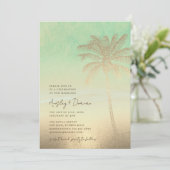 Waterverf Strand Gouden Zand Palm Tree Boho Huweli Kaart (Staand voorkant)