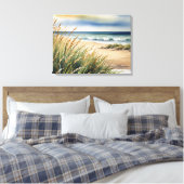 Waterverf strand gras en oceaan scène canvas afdruk (Insitu (Slaapkamer))