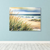 Waterverf strand gras en oceaan scène canvas afdruk (Insitu (Houten vloer))