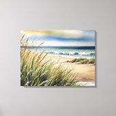 Waterverf strand gras en oceaan scène canvas afdruk (Voorkant)